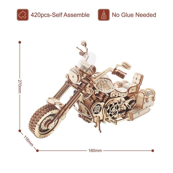 Robotime Rokr LK504 Cruiser Motorcycle DIY Assembly Toy: 420-Piece Wooden Model Building Kit - Ideal Gift for Adults and Children - Image 4