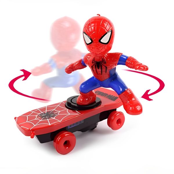 Spider-Man Stunt Scooter Toy - Electric Music, Flip Rotation, Skateboard for Kids